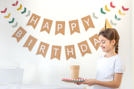 Birthday concept. Girl preparing for birthday.の写真素材