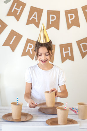 Birthday concept. Girl preparing for birthday.の写真素材