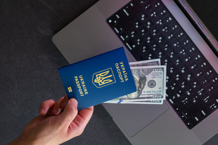 Ukrainian passport. Online visa or immigration for citizens of Ukraine. Travel concept.の写真素材