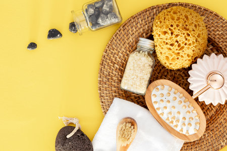 Skin care concept. Zero waste natural cosmetics products. Flat lay.の写真素材