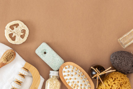 Skin care concept. Zero waste natural cosmetics products. Flat lay.の写真素材