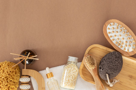 Skin care concept. Zero waste natural cosmetics products. Flat lay.の写真素材