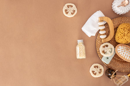 Skin care concept. Zero waste natural cosmetics products. Flat lay.の写真素材