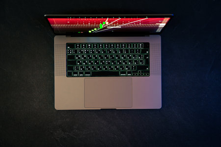 Stock market. Cryptocurrency concept. Stock trading on a laptop.の写真素材