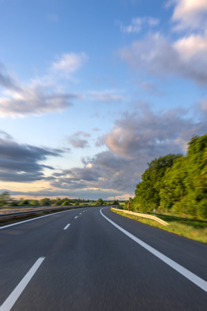 Bridge highway. Empty road. Evening clouds
