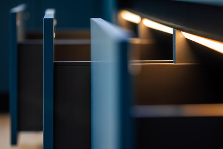 Fronts in focus. LED line. Blue modernの写真素材