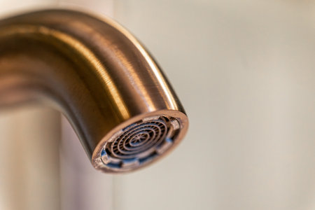 Aerator closeup. Copper glow. Modern faucet.の写真素材