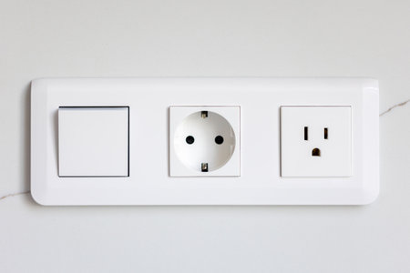 Switch and sockets. White module. Modern wallの写真素材