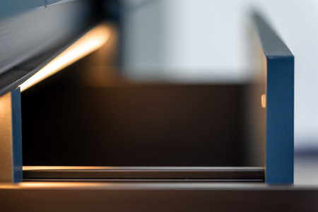 LED in drawer. Slim profile. Blue frontsの写真素材