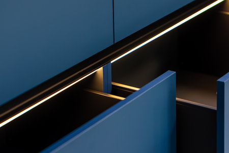 LED profile. Drawer divider. Minimal kitchenの写真素材