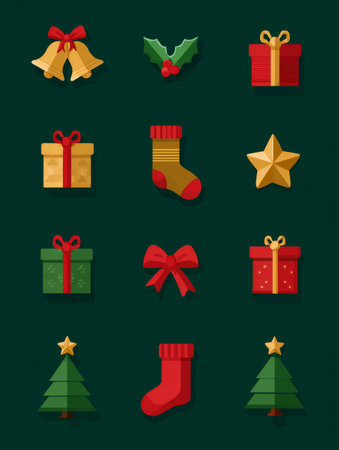 Festive icons on dark background. Christmas set.の素材