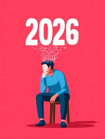 Man thinking about 2026. Creative ideas and future vision.の素材