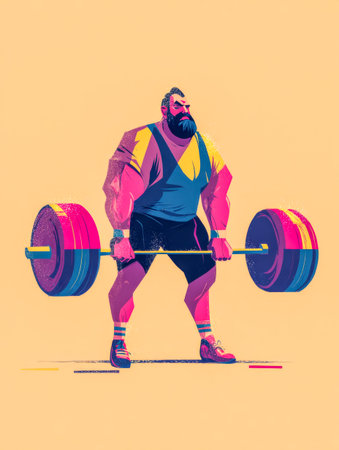 Bearded man deadlifting heavy barbell in minimal gym scene. Strong lifting trend.の素材