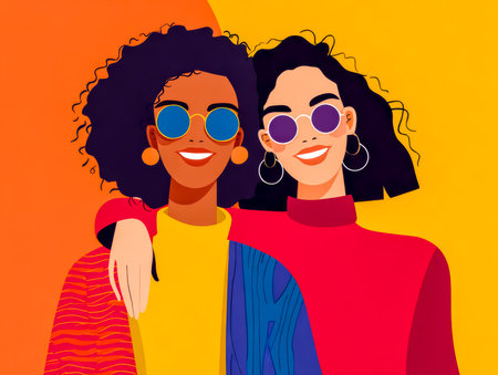 Two people in warm stylized harmony. Friendly vibe together.の素材