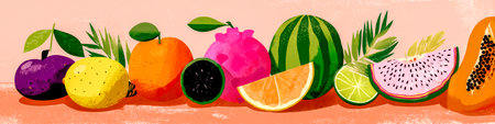 Exotic fruits in a wave of colorful ease. Fresh aroma of summer.の素材