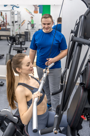 Upper body rehabilitation training. Medical exercise.