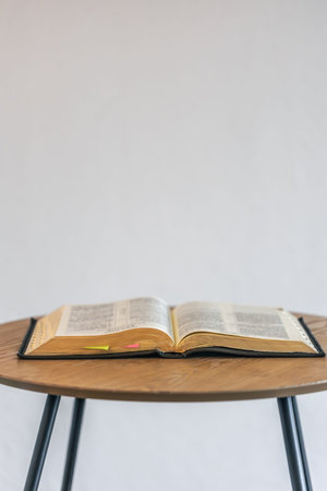 Open Bible with large copyspace for spiritual messages. Bible copyspace.