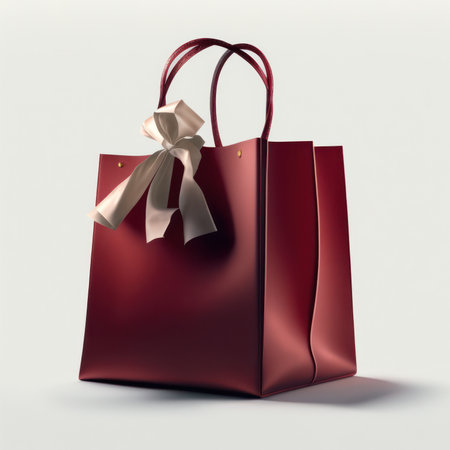 Shopping bag with ribbon isolated on white background. 3d illustrationの素材