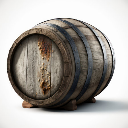 Wooden wine barrel on a white background. 3d illustration.の素材