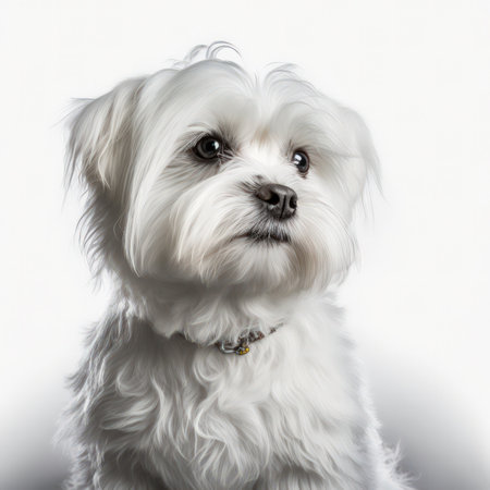 Cute Maltese dog in studio on white background. Close-up.の素材