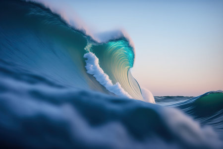 Surfing ocean wave at sunset. Blue toned. 3D Renderingの素材