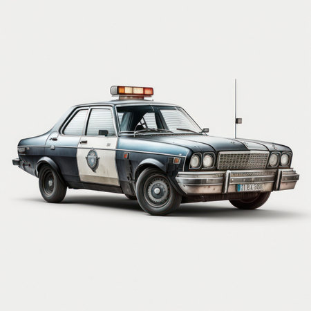 Old classic police car on a gray background with shadow. 3d renderingの素材