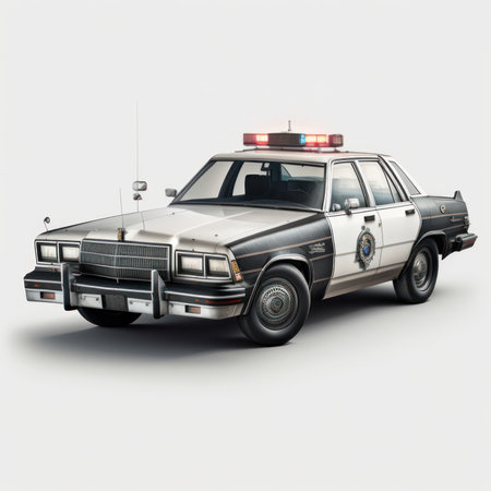 Police car isolated on a white background. 3d render illustration.の素材