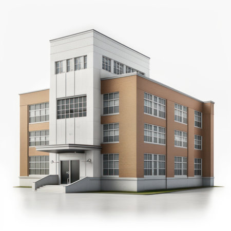 Modern office building on a white background. 3d rendering. Computer digital drawing.の素材