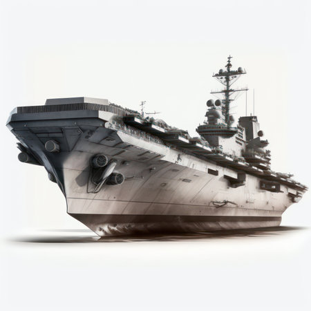 Futuristic aircraft carrier on a white background. 3d renderingの素材
