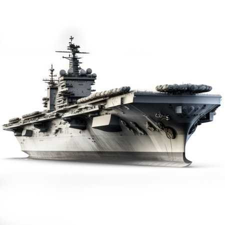 Futuristic aircraft carrier isolated on white background. 3D illustrationの素材