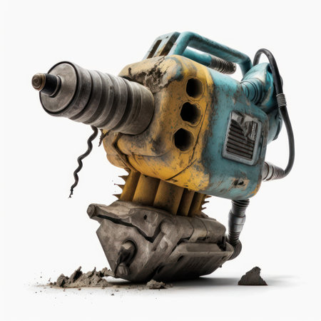 Old rusty drill isolated on a white background. 3d illustration.の素材