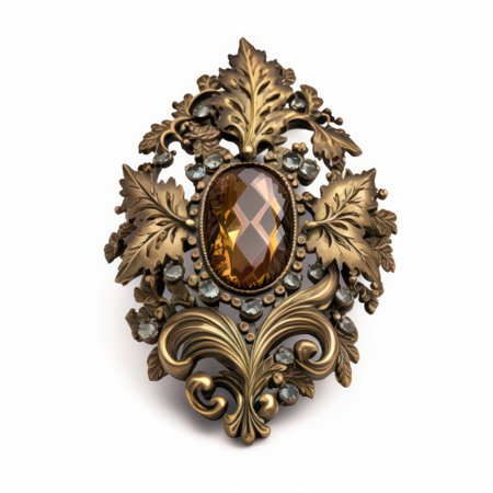 Vintage shield with precious stones isolated on white background. 3d illustration.の素材