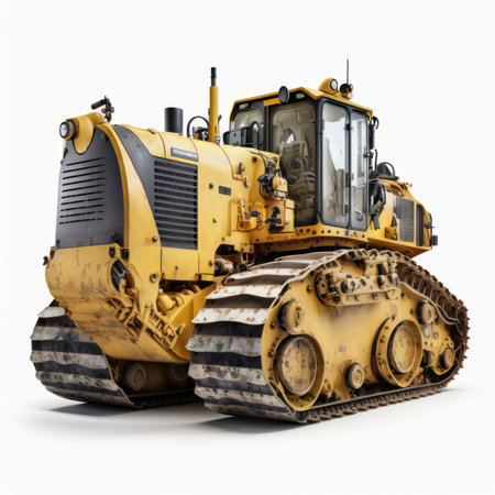 Modern bulldozer on a white background. 3D rendering. Front view.の素材