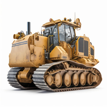 Modern bulldozer on a white background. 3d rendering. Front view.の素材