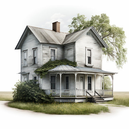 Old wooden house on a white background. 3D illustration. Vintage style.の素材