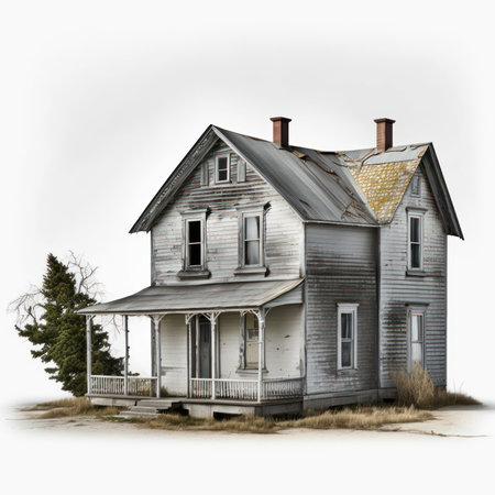 Old abandoned house on a white background with space for text. 3d renderingの素材