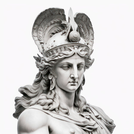 Statue of the Greek goddess Athena, isolated on white background.の素材