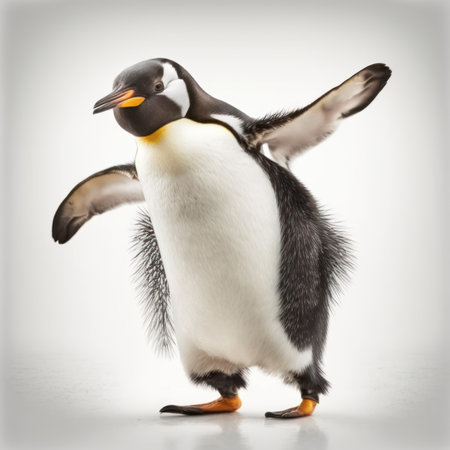 King penguin isolated on a white background. 3d render.の素材