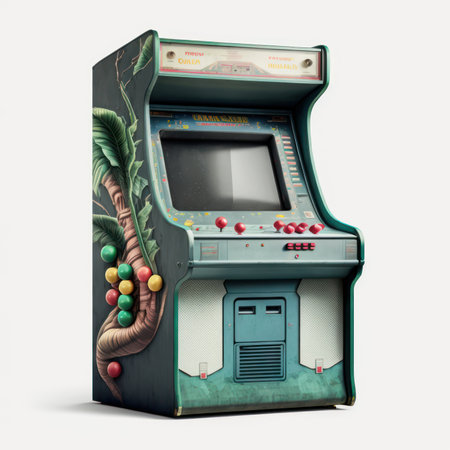 Retro arcade machine isolated on a white background. 3d renderingの素材