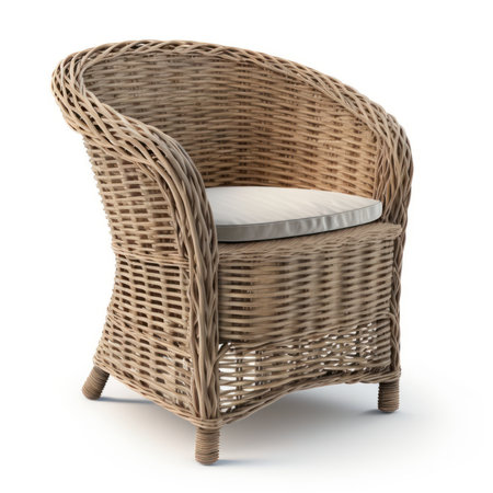 Wicker chair isolated on a white background. 3d render.の素材