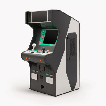 Retro arcade machine isolated on white background. 3d render.の素材