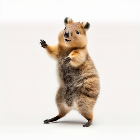 Cute little brown bear isolated on white background. Studio shot.の素材