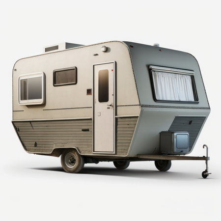 Caravan trailer isolated on a white background. 3d rendering.の素材
