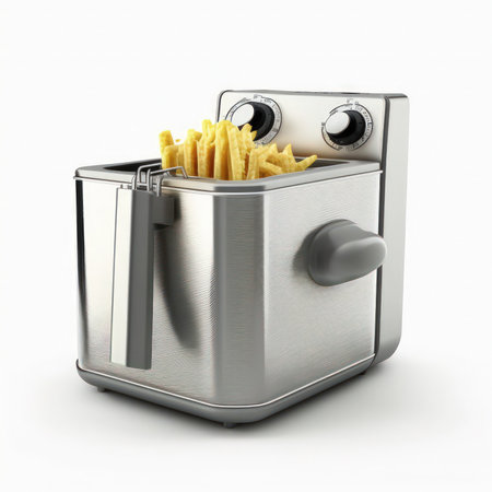 Pasta in a stainless steel toaster isolated on white background.の素材