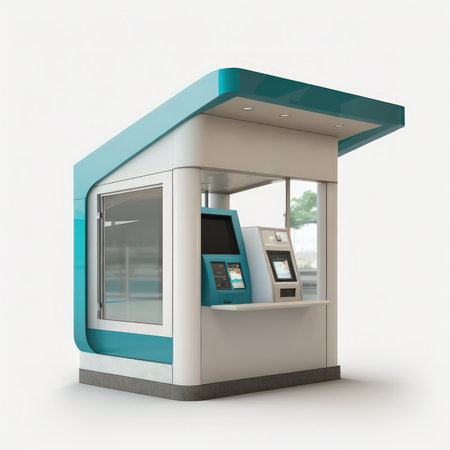ATM machine isolated on a white background. 3d rendering.の素材