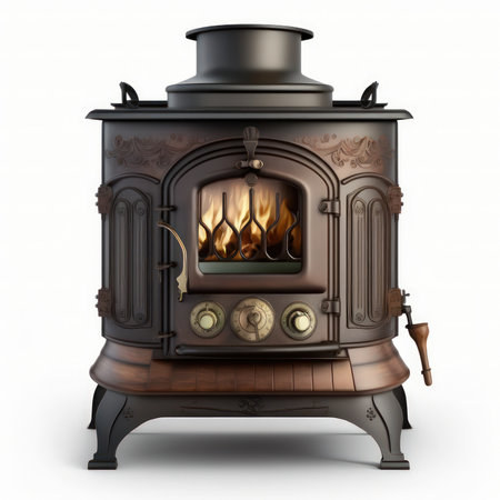 3D Illustration of a Vintage Fireplace on a White Backgroundの素材