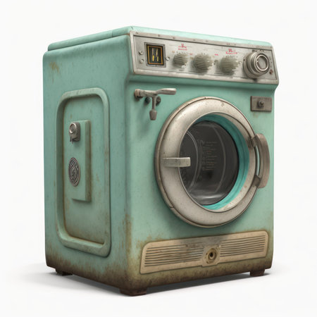 Old washing machine isolated on white background. 3D illustration. Vintage style.の素材