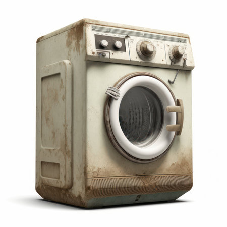 old washing machine isolated on white background. 3D illustration. Clipping Pathの素材
