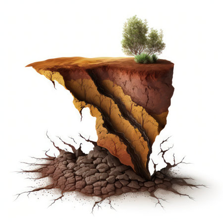 Lonely tree growing on cracked ground. 3D illustration.の素材
