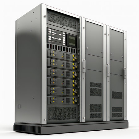 3d render of server room with hard disk drive on white backgroundの素材